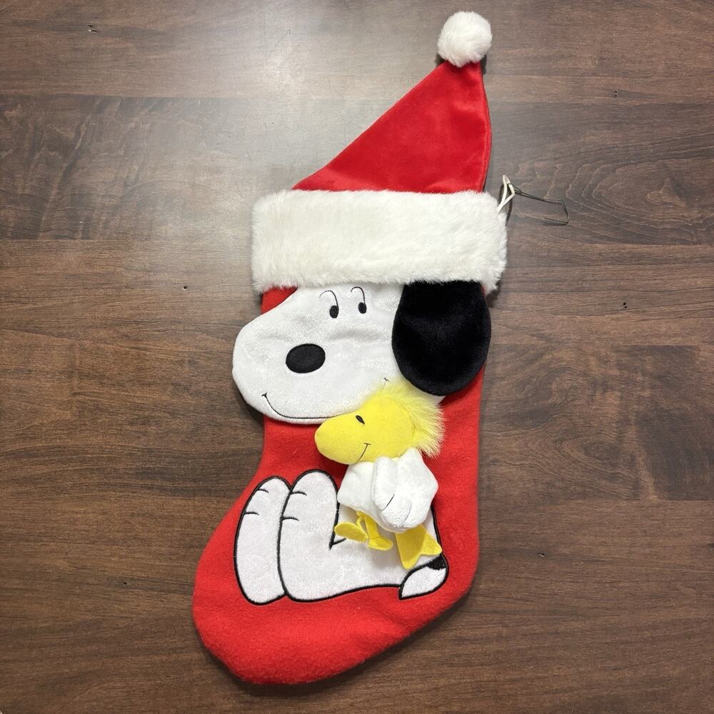 Hallmark Snoopy Hugging Woodstock 3D Plush Christmas Stocking Peanuts Holiday